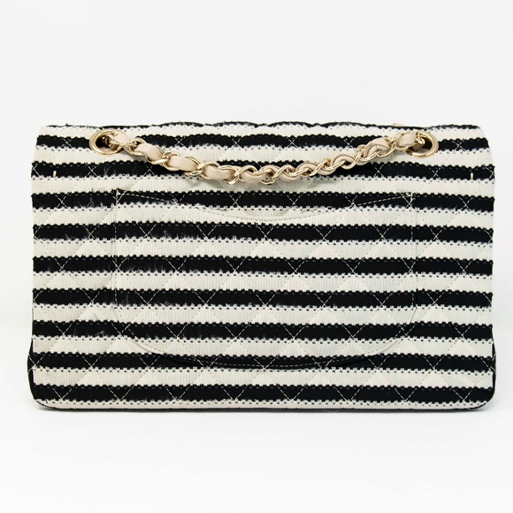 Chanel Quilted Striped Fabric Classic Medium Double Flap Bag - Picture 3 of 16